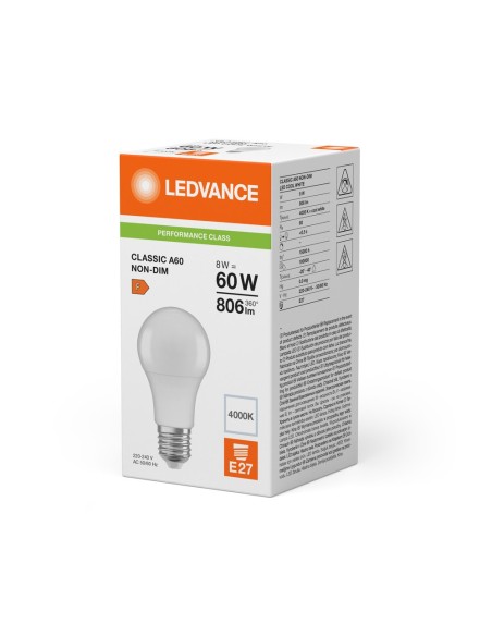 LEDVANCE - 4099854049149 - LED CLASSIC LEDVANCE PFM CLA60 Dépolie E27 8,5W 840 806lm