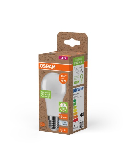 OSRAM - 4058075831865 - OSRAM LED PCR CLA75 Dépolie E27 10W 840 1055lm (Plastique recyclé)