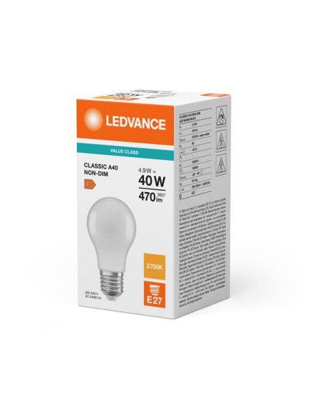 LEDVANCE - 4099854049484 - LEDVCLA40 4,9W/827 230VFR E27 10X1  LEDV