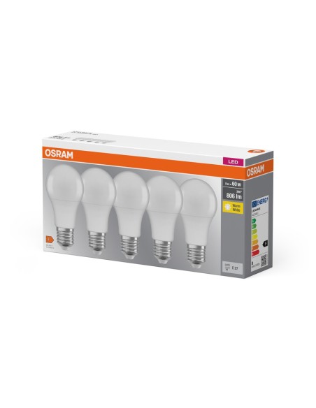 OSRAM - 4058075090484 - LED CLASSIC OSRAM BASE x5 CLA60 Dépolie E27 8,5 W 827 806lm - Lot de 5