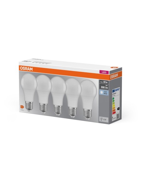 OSRAM - 4058075152632 - LED CLASSIC OSRAM BASE x5 CLA60 Dépolie E27 8,5 W 840 806lm - Lot de 5