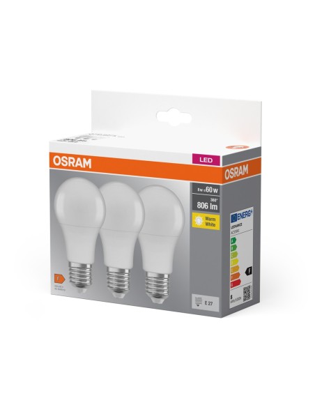 OSRAM - 4099854046797 - LED CLASSIC OSRAM BASE x5 CLA60 Dépolie E27 8,5 W 827 806lm - Lot de 3