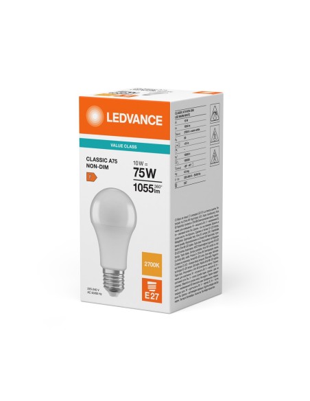 LEDVANCE - 4099854048807 - LED CLASSIC LEDVANCE Value CLA75 Dépolie E27 10W 827 1055lm