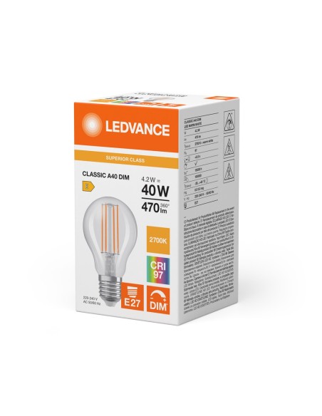 LEDVANCE - 4099854065330 - LED CLASSIC LEDVANCE SUP CLA40 Fil DIM 927 E27 4,2W 470lm IRC97