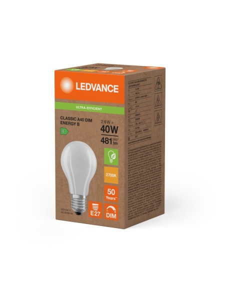 LEDVANCE - 4099854252471 - LED CLASSIC LEDVANCE SUP CLA40 dimmable énergie B Fil dépolie E27 2,6W 827 470lm