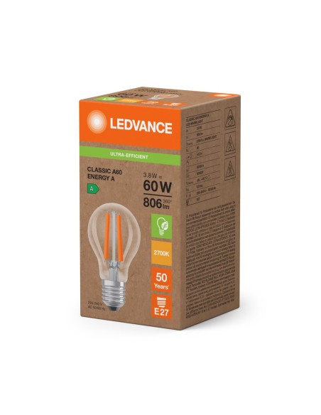 LEDVANCE - 4099854236570 - LED CLASSIC LEDVANCE SUP CLA60 énergie A Fil Claire E273,8W 827 806lm