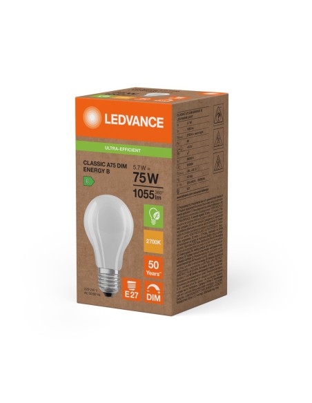 LEDVANCE - 4099854252563 - LED CLASSIC LEDVANCE SUP CLA75 énergie B Dépolie DIM E275.7W 827 1055lm