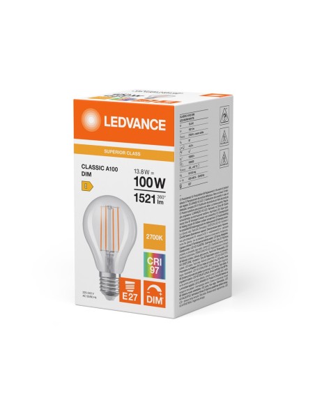 LEDVANCE - 4099854065217 - LED CLASSIC LEDVANCE SUP CLA100 Fil DIM 927 E27 13,8W 1521lm IRC97