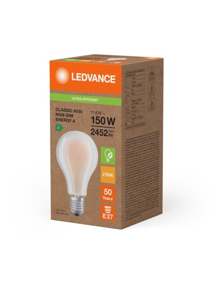 LEDVANCE - 4099854282195 - LED CLASSIC LEDVANCE SUP CLA150 énergie A Fil dépolie E27 11.6W 827 2452lm