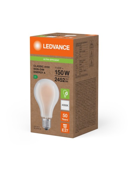 LEDVANCE - 4099854282218 - LED CLASSIC LEDVANCE SUP CLA150 énergie A Fil dépolie E27 11.6W 840 2452lm