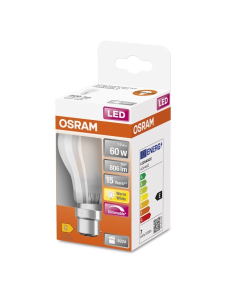 OSRAM - 4058075434622 - LED SUPERSTAR CL A  GL FR 60 dim  7W/827 B22d