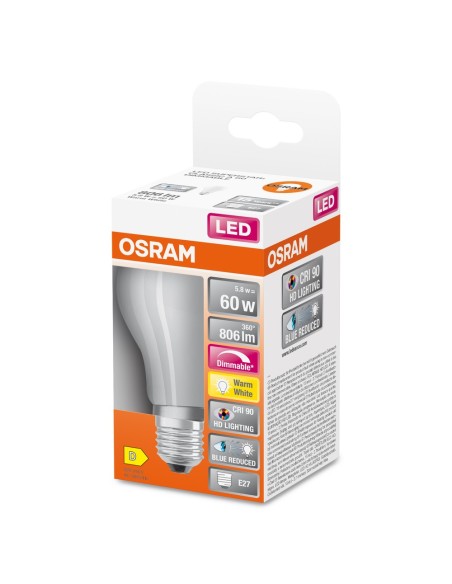 OSRAM - 4058075602571 - LED SUPERSTAR+ Standard verre dépoli variable 5,8W=60 E27 chaud