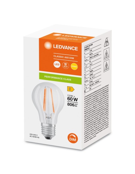 LEDVANCE - 4099854054396 - LED CLASSIC LEDVANCE PFM CLA60 Fil Claire DIM E27 7W 827 806lm