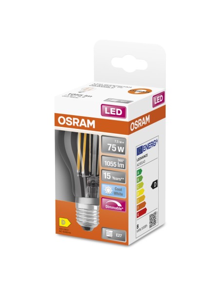 OSRAM - 4058075434967 - LED CLASSIC OSRAM FIL DIM CLA75 Claire 840 E27 7,5W 1055lm