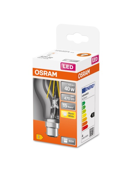 OSRAM - 4058075435421 - LED STAR CL A  FIL 40 non-dim  4W/827 B22d