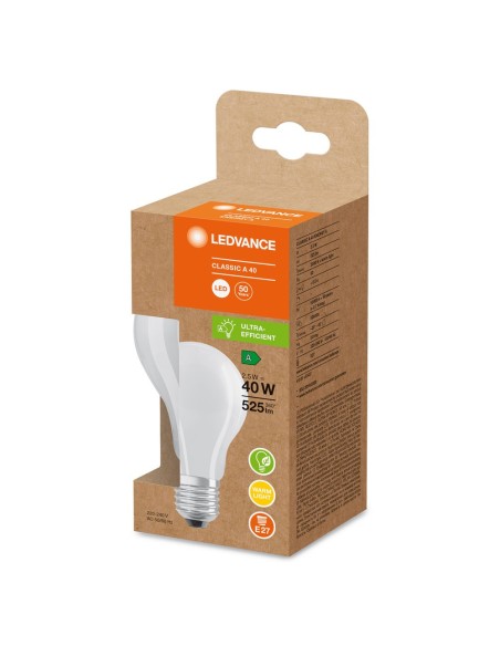 LEDVANCE - 4099854002809 - LED CLASSIC LEDVANCE Classe Energie A CLA40 Verre Dépolie E27 2,5W 525lm 3000K