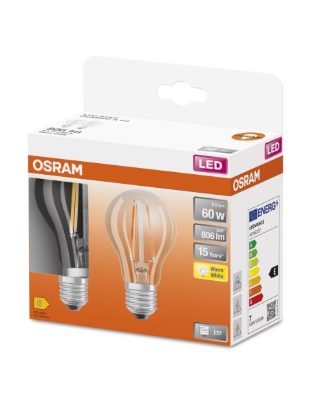 OSRAM - 4058075330191 - BTE2 LED Std verre cl 6,5W=60 E27 ch OSR