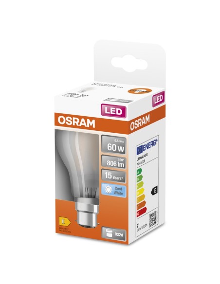 OSRAM - 4058075592698 - LED CLASSIC OSRAM STAR CLA60 Verre Dépoli B22d 6,5W 840 806lm