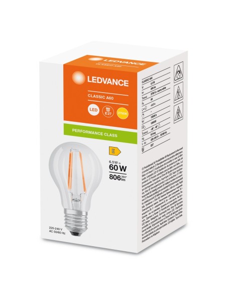 LEDVANCE - 4099854062582 - LED CLASSIC LEDVANCE PFM CLA60 Fil Verre Claire E27 6,5W 827 806lm