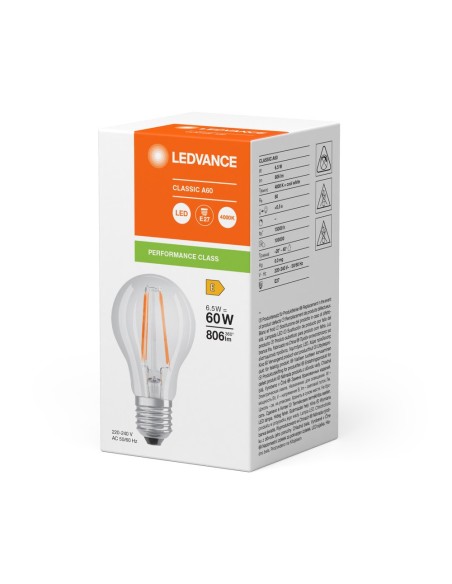 LEDVANCE - 4099854062667 - LED CLASSIC LEDVANCE PFM CLA60 Fil Verre Claire E27 6,5W 840 806lm