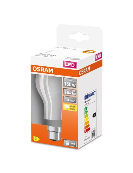 OSRAM - 4058075654273 - LED CLASSIC OSRAM STAR CLA150 Verre Dépoli B22d 17W 827 2452lm