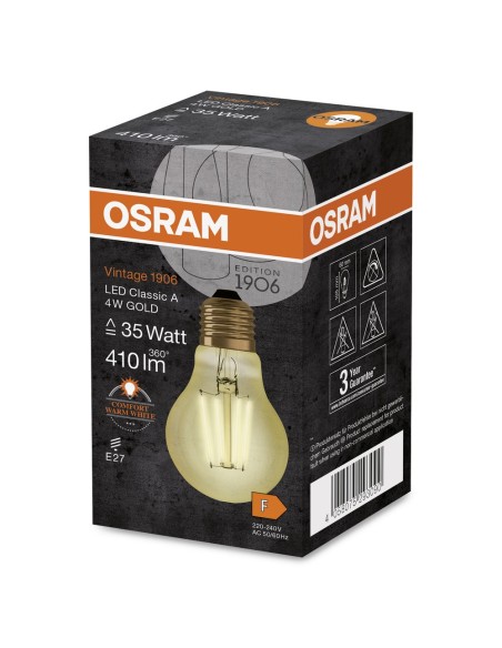 OSRAM - 4058075293090 - LED CLASSIC OSRAM 1906 CLA35 Verre Doré Filament E27 4W 824 410lm 2400K