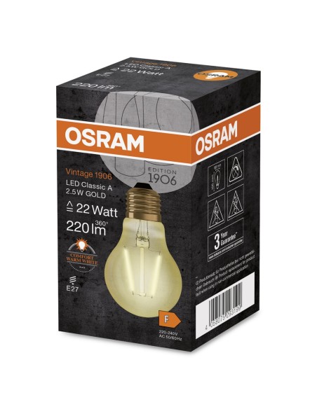 OSRAM - 4058075293199 - LED CLASSIC OSRAM 1906 CLA22 Verre Doré Filament E27 2,5W 824 220lm 2400K