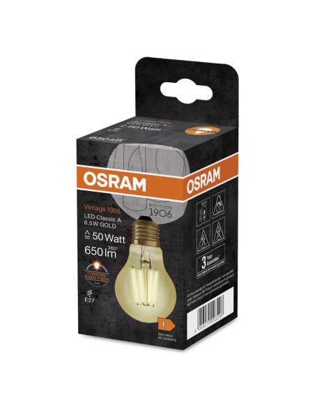 OSRAM - 4058075293298 - LED CLASSIC OSRAM 1906 CLA50 Verre Doré Filament E27 6,5W 824 650lm 2400K