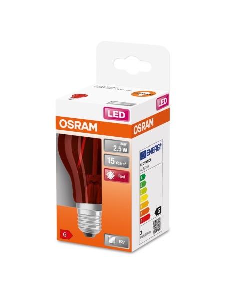 OSRAM - 4058075433946 - LED CLASSIC OSRAM STAR+ DECO CLA15 Verre Rouge E27 2,5W 45lm