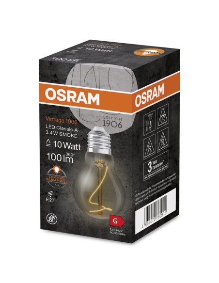 OSRAM - 4058075760912 - LED CLASSIC OSRAM 1906 Classic Verre Fumé E27 3,4W 1800K 100lm