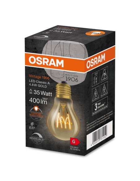 OSRAM - 4058075761452 - LED CLASSIC OSRAM 1906 DIM Classic Verre Doré Filament E27 4,8W 2200K 400lm