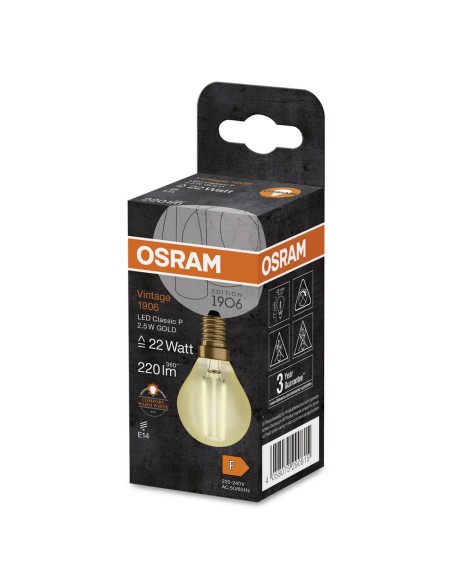 OSRAM - 4058075290815 - LED CLASSIC OSRAM 1906 CLP22 Verre Doré Filament E14 2,5W 824 220lm 2400K