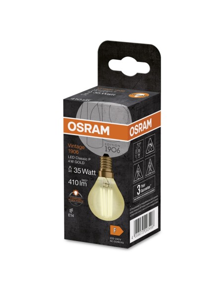 OSRAM - 4058075293496 - LED CLASSIC OSRAM 1906 CLP35 Verre Doré Filament E14 4W 824 410lm 2400K