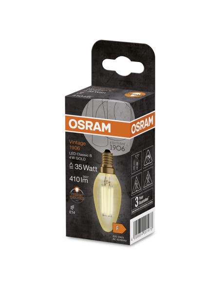 OSRAM - 4099854091476 - LED CLASSIC OSRAM 1906 CLB35 Verre Doré Filament E14 4W 824 410lm 2400K