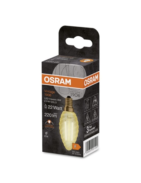 OSRAM - 4099854091490 - LED CLASSIC OSRAM 1906 CLBW22 Verre Doré Filament E14 2,5W 824 220lm 2400K