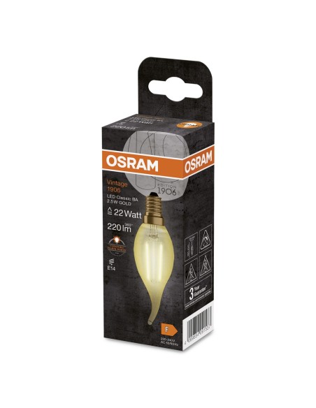 OSRAM - 4099854091537 - LED CLASSIC OSRAM 1906 CLBA22 Verre Doré Filament E14 2,5W 824 220lm 2400K