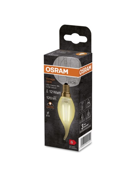 OSRAM - 4099854091551 - LED CLASSIC OSRAM 1906 CLBA12 Verre Doré Filament E14 1,5W 824 120lm 2400K