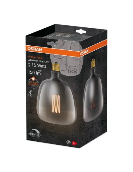 OSRAM - 4058075760974 - LED CLASSIC OSRAM 1906 DIM CLG15 D140 Verre Fumé E27 4,5W 1600K 150lm