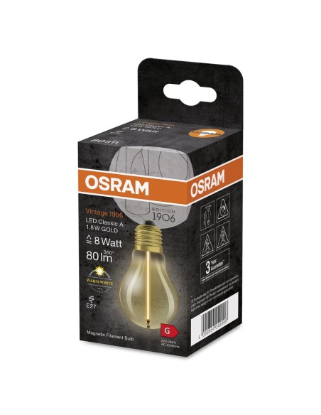 OSRAM - 4099854049996 - LED CLASSIC OSRAM 1906 CLA8 Verre Doré Filament E27 1,8W 827 80lm