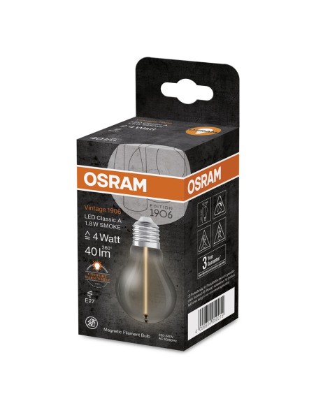 OSRAM - 4099854050015 - LED CLASSIC OSRAM 1906 CLA4 Verre Fumé Filament E27 1,8W 818 40lm