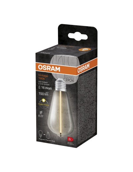 OSRAM - 4099854049859 - LED CLASSIC OSRAM 1906 Edison16 Verre Clair Filament E27 2,2W 827 150lm