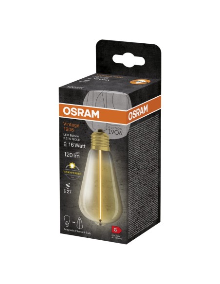 OSRAM - 4099854049873 - LED CLASSIC OSRAM 1906 Edison12 Verre Doré Filament E27 2,2W 827 120lm