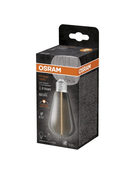 OSRAM - 4099854049897 - LED CLASSIC OSRAM 1906 Edison6 Verre Fumé Filament E27 2,2W 818 60lm