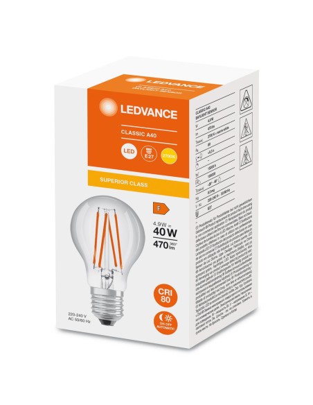 LEDVANCE - 4099854048197 - LED CLASSIC LEDVANCE SUP CLA40 Détecteur de luminosité E27 4,9W 827 470lm