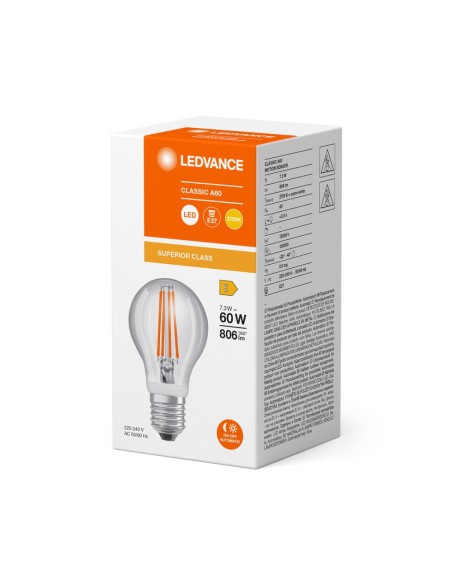 LEDVANCE - 4099854096051 - LED CLASSIC LEDVANCE SUP CLA60 Détecteur de mouvement E27 7,3W 827 806lm