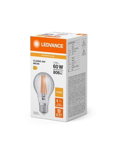 LEDVANCE - 4099854236792 - LED CLASSIC LEDVANCE SUP CLA60 Détecteur de mouvement E277,3W 827 806lm