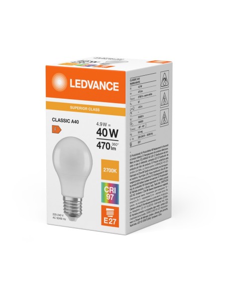 LEDVANCE - 4099854075407 - LED CLASSIC LEDVANCE SUP CLA40 Comfort Dépolie 927 E27 4,9W 470lm IRC97