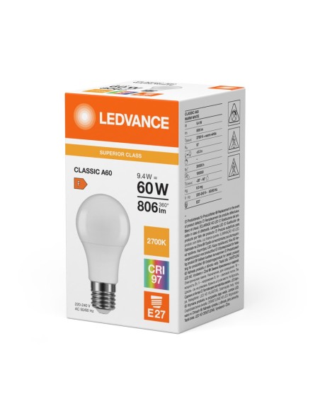 LEDVANCE - 4099854075421 - LED CLASSIC LEDVANCE SUP CLA60 Comfort Dépolie 927 E27 9,4W 806lm IRC97