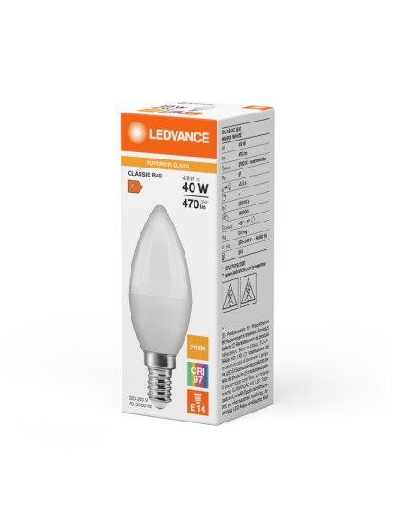 LEDVANCE - 4099854075469 - LED CLASSIC LEDVANCE SUP CLB40 Comfort Dépolie 927 E14 4,9W 470lm IRC97