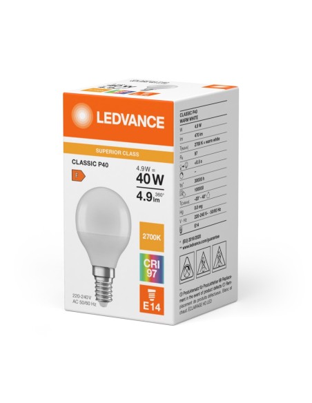 LEDVANCE - 4099854075483 - LED CLASSIC LEDVANCE SUP CLP40 Comfort Dépolie 927 E14 4,9W 470lm IRC97